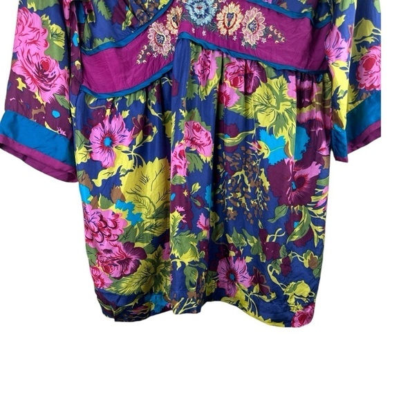 Johnny Was Embroidered Silk Tunic Dress Blue Pink Floral Size Large - Picture 5 of 13